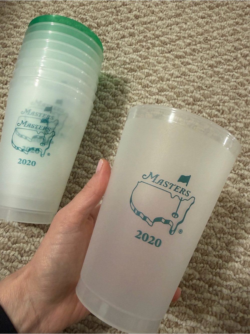 Masters Frosted Plastic Cups with Green Logo